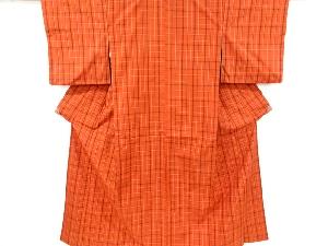 格子織り出し米沢紬着物　道行コートアンサンブル